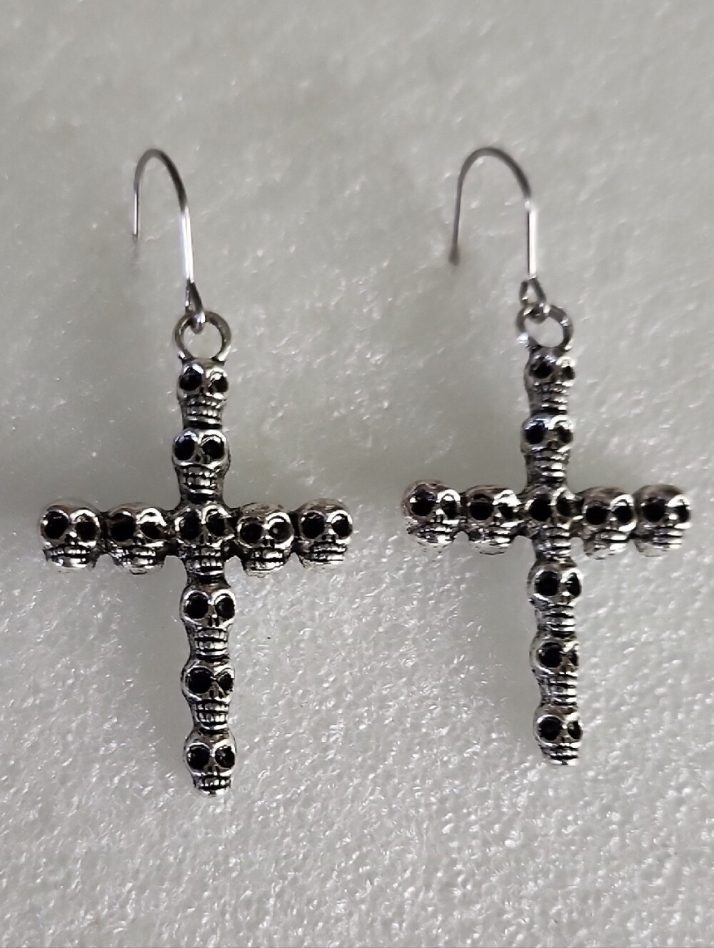 Hand Crafted Silver Skull Cross Dangle Earrings